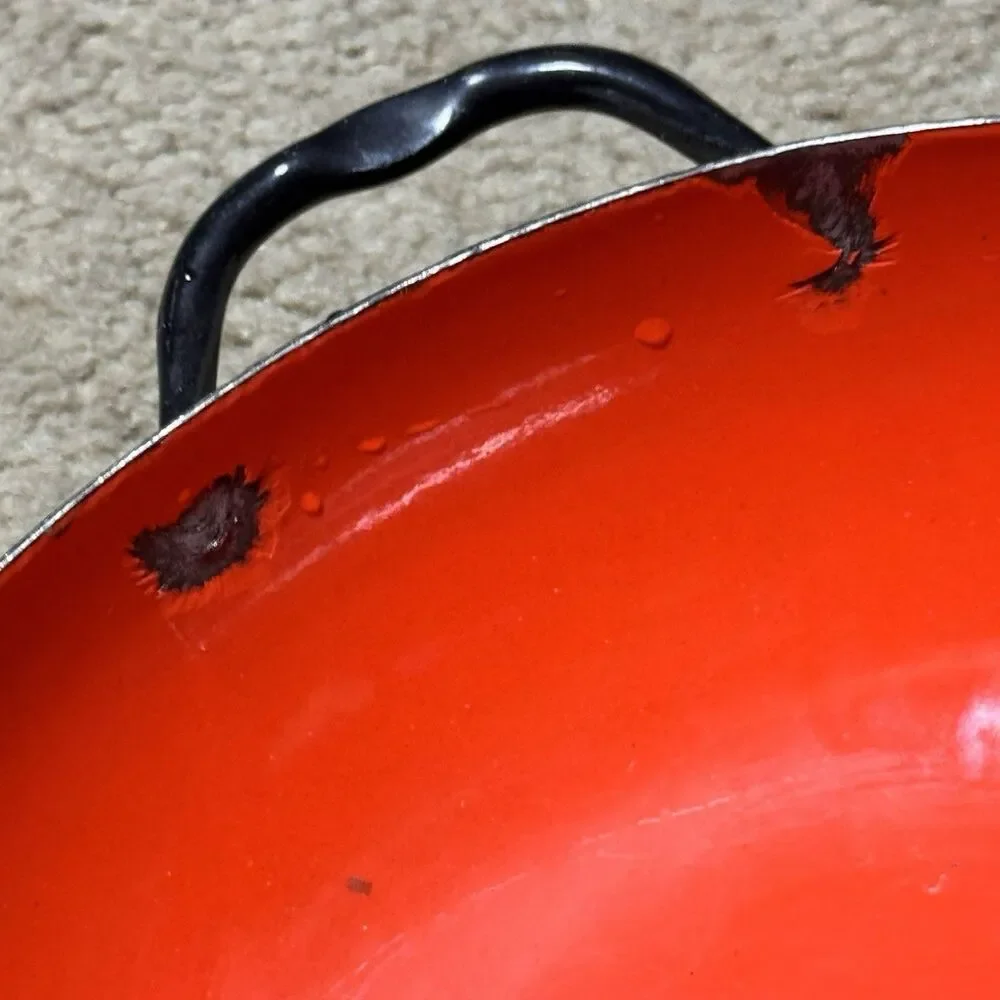 Vintage Huta Silesia Red/Black Saute Pan Paella Enamelware 10